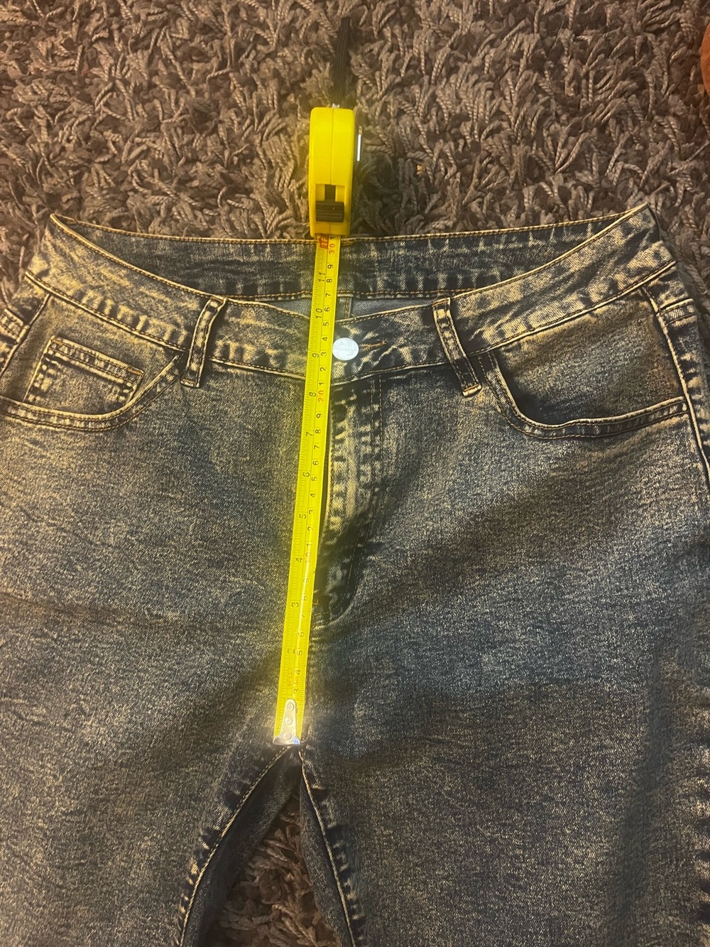 Gray Acid-Wash Jeans with Multi Plaid Flared Panels - Picture 8 of 13